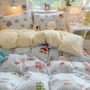 Ensemble de literie personnalisé en gros, simple, épaissi, en molleton de lait de 200 g, écologique, de qualité supérieure, comprenant un drap, une housse de couette, un protège-sommier et un couvre-lit - Product Image 2