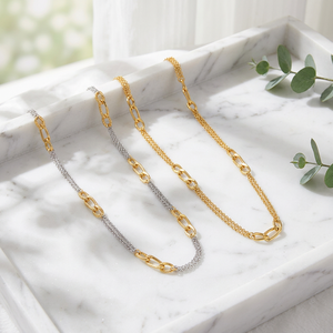Gold Plate Stainless Steel O-<b>Chain</b> Waterproof Minimalist Style Flat <b>Chain</b> Necklace - Product Image 1