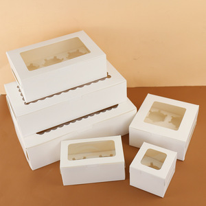 Wholesale multiple sizes stock ready cupcake paper box with transparent lid cake packaging box