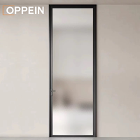 Porte intérieure moderne OPPEIN en verre dépoli avec cadre en aluminium fin, porte de confidentialité pour hôtel, appartement, projet commercial, entrepreneur