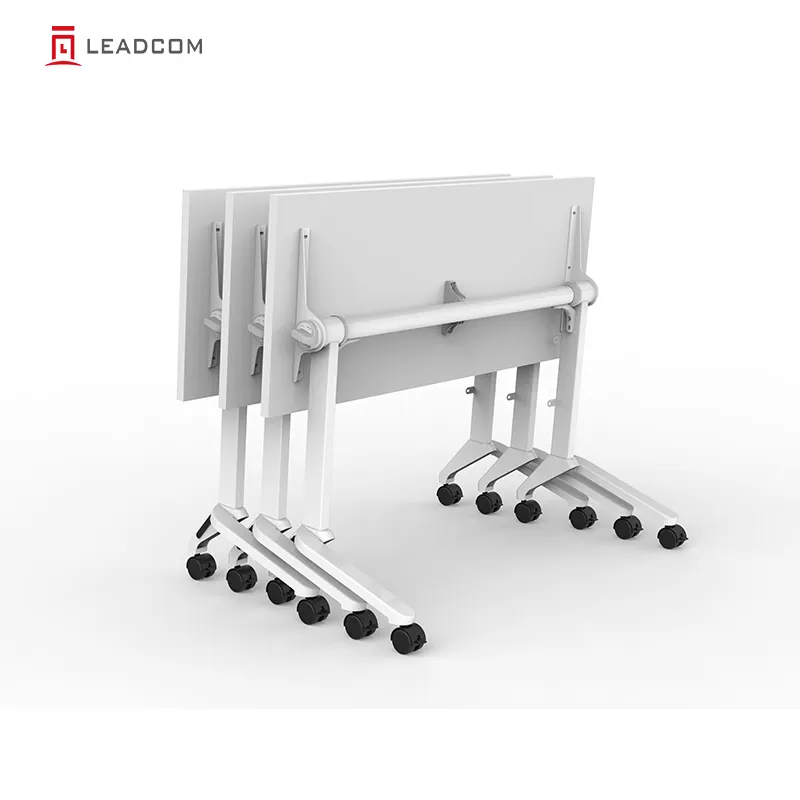 LEADCOM Office Furniture Meeting Room White Folding Table With Wheels Training Foldable Table
