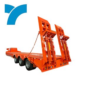 Remolque de plataforma baja de tres ejes para fabricantes, remolque hidráulico para camiones con escalera, semirremolque de acero en venta con valla reemplazable - Product Image 2