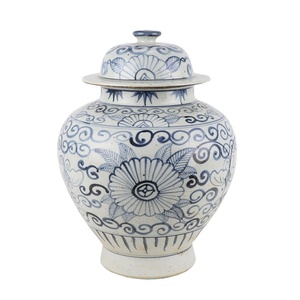 RZFB39 Jarre en porcelaine bleue et blanche de Jingdezhen, décorative, peinte à la main, motif de tournesols, style Art déco - Product Image 1