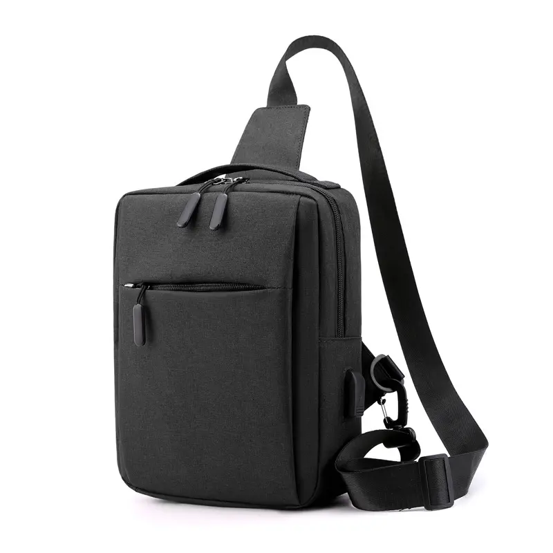 Custom Anti Theft Waterproof Nylon Men Single Strap Shoulder Sling Chest Bag With USB Charging Port