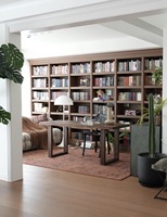 Étagère intégrée de style grille moderne, bibliothèque de salon blanche personnalisée