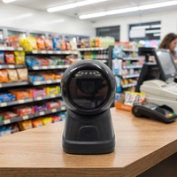 Escáner de Código de Barras de Escritorio Omnidireccional 2D, Lector de Códigos QR con Cable y Manos Libres para Punto de Venta, Supermercado y Caja Registradora
