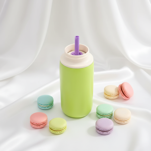 Nouvelle bouteille d'eau isotherme en acier inoxydable de haute qualité, sans BPA, anti-fuite, 520 ml (17 oz), avec couvercle à <span class=keywords><strong>bec</strong></span> <span class=keywords><strong>verseur</strong></span>, paille et poignée en silicone - Product Image 4