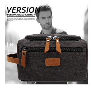 Wholesale Customized Luxury <strong>Mens</strong> Cosmetic <strong>Bag</strong> Canvas Leather Toiletry Kit <strong>Bag</strong> Travel Shaving Dopp Kit <strong>Bag</strong> - Product Image 1