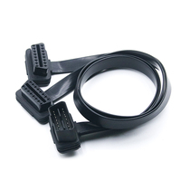 Pita datar 16P 16C 60CM 24V, profil rendah sudut kanan kabel OBDII OBD2 ekstensi diagnostik Cable1 laki-laki ke 2 perempuan untuk SETOCONT