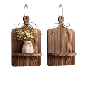 Wooden <b>Hanging</b> Shelf <b>Wall</b> Mounted Rectangle <b>Storage</b> Holder For Kitchen Vase Candle Display - Product Image 2