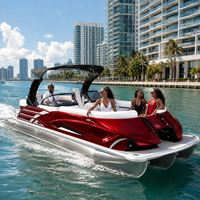 Bateau ponton en aluminium 12 places, design personnalisé, confortable, avec salon avant, arche sportive, écran, table, direction hydraulique, pour la pêche