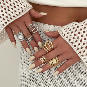 3 Pcs/set Fashion Irregular Geometry Multi-layer Line Ring Set Women's Fashion Ring Gift Set - Product Image 1