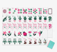 Lucky Bam Art Deco Patterns Flowers Cabana Lounge Green&Pink Acrylic Luxury 160 Mahjong Tiles American Set
