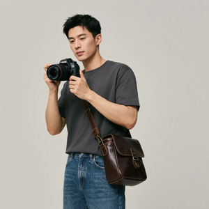 Nhà Sản Xuất Tùy Chỉnh Cổ Điển Chính Hãng Đầy Đủ Hạt Điên Ngựa Da Bò Da Crossbody DSLR Máy Ảnh Messenger Túi Satchel Cho Nam Giới - Product Image 2
