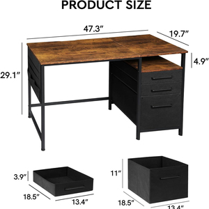 Bureau de jeu avec structure métallique, surface en bois, tiroirs de rangement multifonctionnels, étagères, design peu encombrant et réglable <span class=keywords><strong>pour</strong></span> <span class=keywords><strong>PC</strong></span>/ordinateur portable - Product Image 3