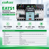 EBASEE Commutateur de transfert automatique double alimentation 100A 3P 4P 10A-1250A Type MCCB Classe CB ATS pour distribution d'énergie de générateur