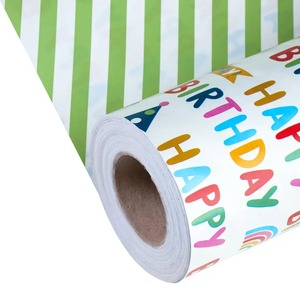 Custom Happy Birthday Printed Art <b>Paper</b> <b>Roll</b> 100GSM Double Side PE Coated Recyclable Eco-Friendly Gift <b>Wrap</b> Digital Printing - Product Image 1