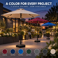 Parasol de terrasse 2,3 m avec manivelle inclinable autobloquante en aluminium, 6 baleines en acier et 18 LED solaires pour l'hôtellerie extérieure