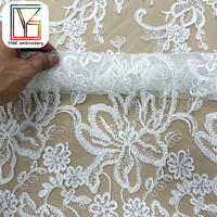 Kain Tulle Bordir Bunga Prancis Mewah dengan Renda Tali, Manik-manik, Payet, dan Jaring untuk Gaun Pengantin Wanita