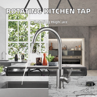 Robinet d'évier de cuisine eau chaude/froide, design haut arc, minimalisme moderne, finition brossée, commande relevable, céramique