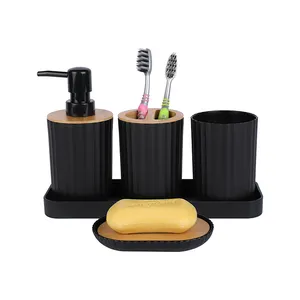 5 조각 간단한 검은 색 비누 디스펜서 칫솔 홀더 텀블러 비누 접시 트레이 플라스틱 욕실 세트