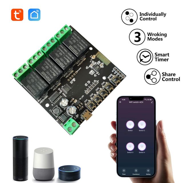 Smart WiFi Wireless Inching Relay Switch Momentary 5V DIY Smart Relay Module Compatible With Alexa Echo IFTTT
