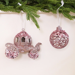 Ornements de Noël suspendus LINGKAI en forme de renne, de ballerine et de papillon, avec paillettes roses, pour la décoration de l'arbre de Noël - Product Image 4