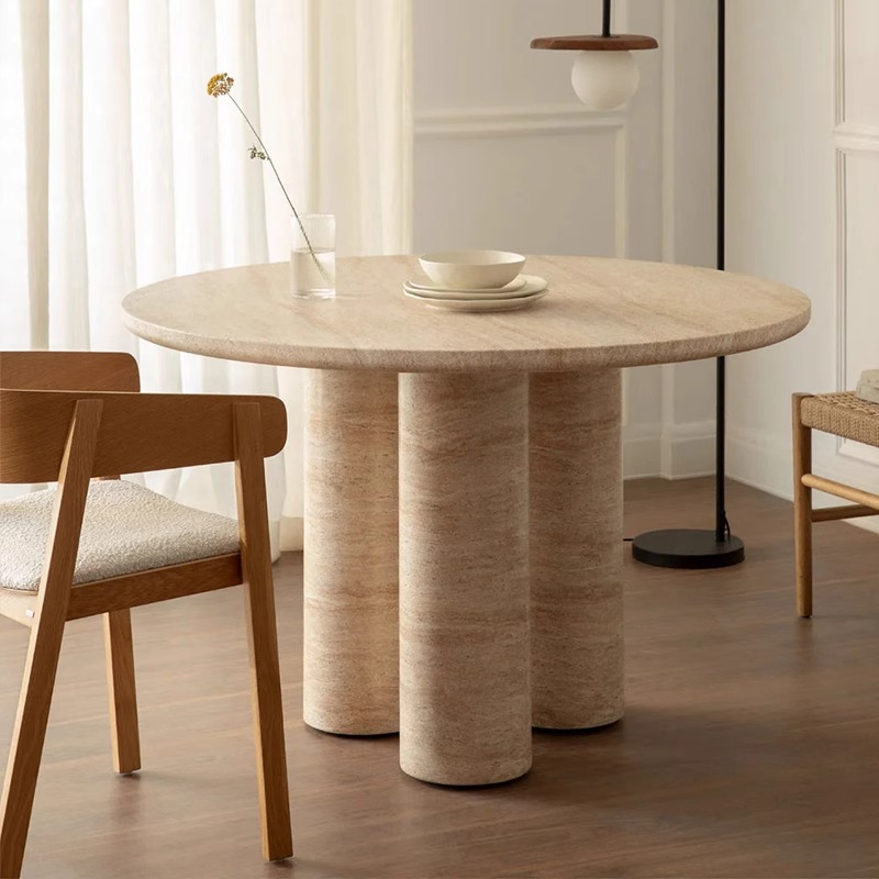 travertine round dining table