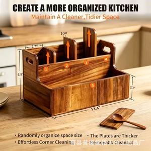 Wooden vintage cutlery <b>storage</b> <b>box</b>, restaurant knife and fork holder, <b>kitchen</b> condiment and miscellaneous item organizer. - Product Image 4