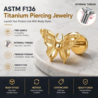 Aopo Jewelry Piercing en Titane ASTM-F136 avec Zircon, à dos plat et filetage interne, pour Tragus, Hélix, Daith, Lobe, Labret