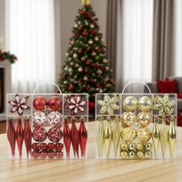 Ensemble d'ornements de Noël assortis en plastique incassable, décorations suspendues incluant boules, flocons de neige, larmes et rennes
