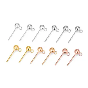 Diy Accessoires 3 4 Mm 18K Gold S925 Sterling Zilveren Naald Oorbellen Ear Pins Earring Stud Met Lus Voor sieraden Maken Bevindingen