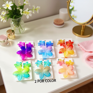 Set di Tre Mollette per Capelli in Gelatina Bicolore Effetto Ghiaccio con Frangipani, 2 Pezzi per Colore, Scatola da 600 Pezzi - Product Image 2