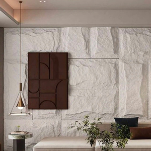 Panel dinding PU imitasi geometris Veneer batu jamur buatan menyerap air Modern tahan api tahan air untuk - Product Image 5