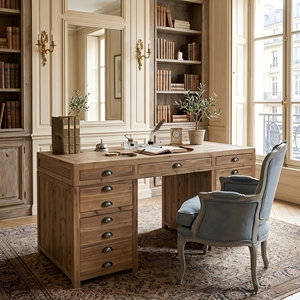 Escritorio de Recepción Ejecutivo de Madera Maciza de Diseño Francés Clásico Antiguo HL890R-150 con Cajones - Product Image 1