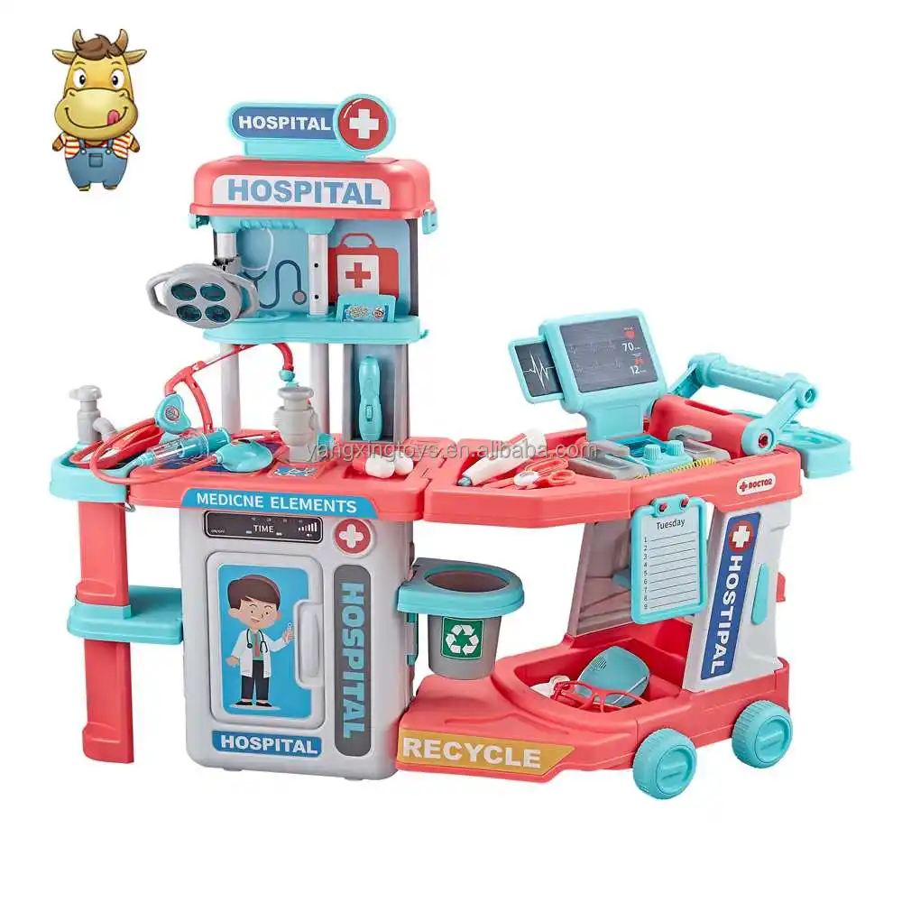 Ensemble de jouets pour enfants avec chariot, Table d'opération, poulie, rangement, bagages, Kits médicaux pour filles et garçons, autre maison de jeu