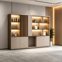 Meuble de bureau exécutif intelligent à LED avec tiroirs à ouverture par pression, bibliothèque pour suite de PDG, unité de rangement haut de gamme style Morandi