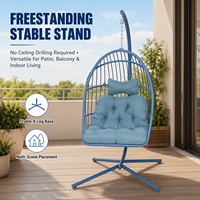 Fauteuil suspendu pour chambre à coucher avec support, sans perçage au plafond, résistant aux intempéries, en rotin PE, cadre antirouille, 150 kg, norme CE, KD