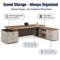 Escritorio Ejecutivo Moderno en Forma de L, Estilo Italiano, con Esquina Arqueada, Estación de Cables Integrada, Cerradura con Código, Almacenamiento Zonificado, Personalizable OEM