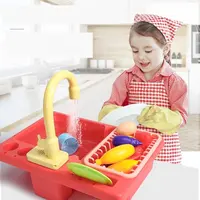 Лидер продаж, детская пластиковая игрушка для мытья посуды, кухонная раковина с электрической проточной водой для ролевых игр