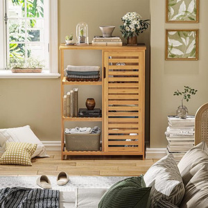 Armoire de rangement à quatre niveaux en bambou, 66x33x88cm, armoire multifonctionnelle pour salon et salle de bain, design scandinave moderne - Product Image 1