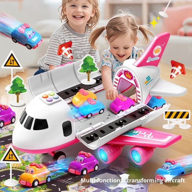 Children's Toy Intelligence Development Girl Cartoon Plane Light Music Transformable Storage Pink Big Airplane Plastic Remote