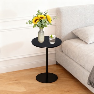 Set Of 2 <b>Small</b> Round Side <b>Table</b> Wooden Concentric Circles Metal <b>Pedestal</b> Nightstand For Corner <b>Small</b> Space - Product Image 6