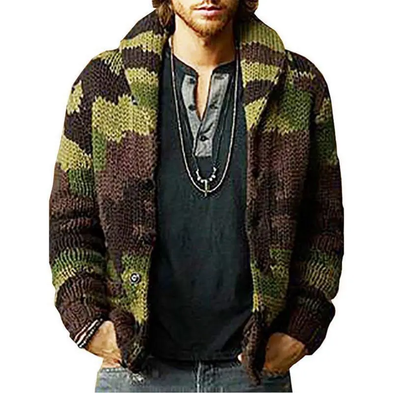SY0036 hot style men's clothing autumn and winter models camouflage jacquard sweater lapel slim-fit woolen men's jacket
