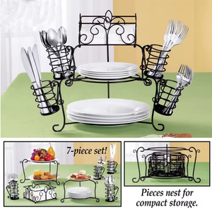 7-Piece Metal Buffet <strong>Wire</strong> <strong>Rack</strong> Organizer Plate &amp; Napkin <strong>Rack</strong> with Cutlery Holder Flatware Caddy Storage Dish <strong>Rack</strong> Kitchen Use - Product Image 3