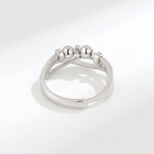 Anillo Giratorio de Cuentas de Cobre con Baño de Oro Blanco, Ajustable, Antiestrés, para la Ansiedad, Diseño de Joyería de Moda - Product Image 5