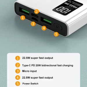 Banco de energía resistente al agua Carga Banco de energía rápida <span class=keywords><strong>Cargador</strong></span> USB multifunción <span class=keywords><strong>Cargador</strong></span> portátil de <span class=keywords><strong>20000</strong></span> MAh - Product Image 2