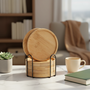 Juego de 6 Posavasos de Madera de Acacia Ecológicos de Lujo Antideslizantes con Soporte, Decoración Navideña para el Hogar y la Oficina, Alfombrillas para Mesa de Café y Escritorio - Product Image 3