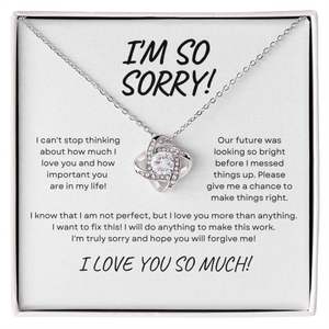 Collier Pendentif Nœud d'Amour en Argent et Cuivre avec Carte Texte Personnalisée - Cadeau de Pardon et de Réconciliation pour Partenaire - Product Image 1