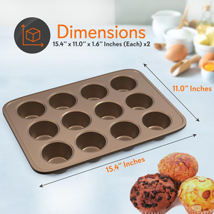 Non-Stick Muffin Pan Set 2 Pieces 12 Cup Round Aluminum <b>Cake</b> <b>Mold</b> Dishwasher Safe - Product Image 4